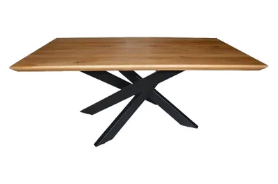 Produktbild von Couchtisch Wildeiche Massiv geölt 115x65cm Metall Spider Gestell Schweizer Kante