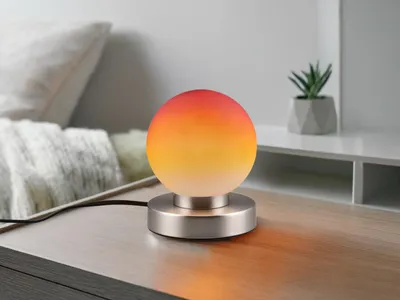 Produktbild von LED Tischlampe Kugel mit orangem GLAS Lampenschirm Touch Dimmer Wohnraumleuchten