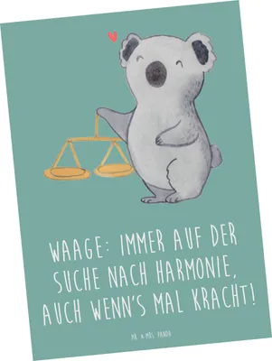 Produktbild von Mr. & Mrs. Panda Postkarte Waagen Harmonie - Meeresbrise - Geschenk, Postkarten, Tierkreiszeichen, Grußkarte, Sternzeichen, Horoskop, Geschenke Astrologie, Ansichtskarte
