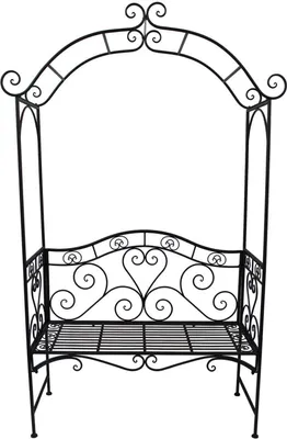 Produktbild von Garden Pleasure Gartenbank mit Rosenbogen COLIMA Metall Schwarz B124 x H200 x T48 cm romantisches Design 150 kg 2-Sitzer