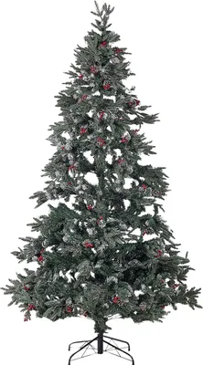 Produktbild von BELIANI Weihnachtsbaum 240 cm Grün/ Rot Schnee bestreut mit Zapfen, Stechpalmenbeeren und Kunstschnee Weihnachtszeit/ Weihnachten/ Wohnzimmer Modern