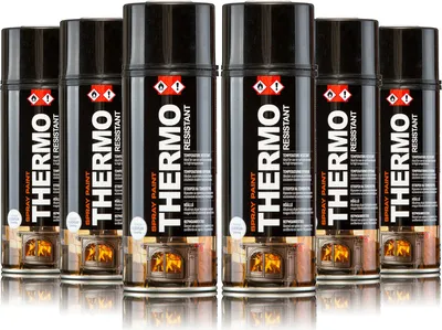 Produktbild von BigDean by Beorol 6x Thermolack Schwarz, matt - Ofenlack Auspufflack 400ml Sprühlack Lack Spray Sprühfarbe Hitzelack Farbspray für Ofen & Grill