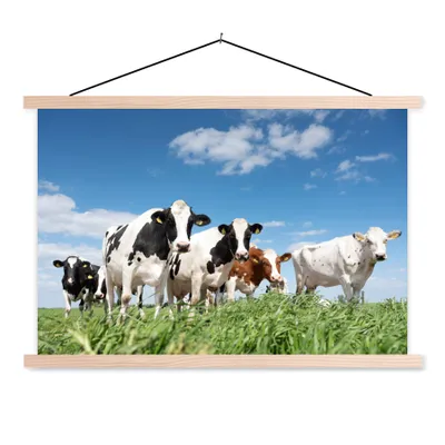 Produktbild von MuchoWow® Textilposter Kühe - Landleben - Weide - Natur - Tiere 120x80 cm mit holzfarbenen Rahmen - Aufhängeset