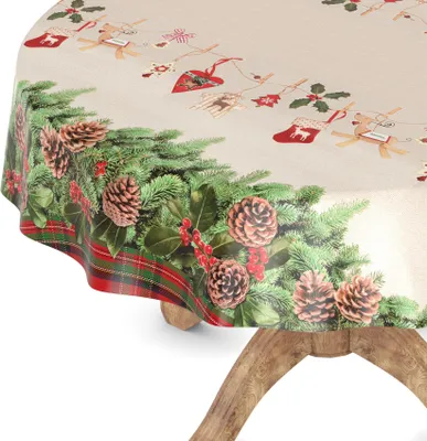 Produktbild von Tischdecke Wachstuchtischdecke Gartentischdecke Wachstischdecke  Weihnacht Beige Wasserabweisend Rund 100 cm mit Schnittkante