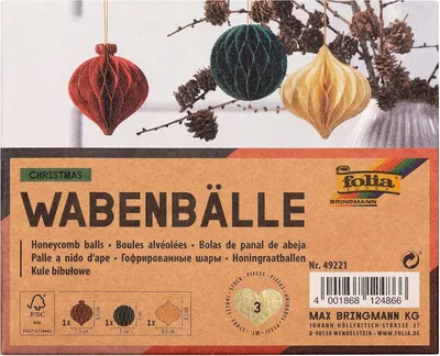 Productafbeelding van folia 49221 folia honingraatballen, KERST, set van 3 ballen
