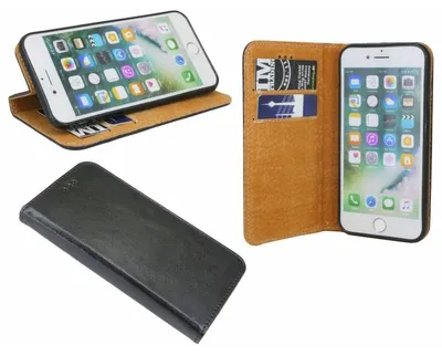 Produktbild von Elegante ECHT Leder Buch-Tasche Hülle für Xiaomi Redmi Note 9T Pro in Schwarz Wallet Book-Style Cover Schale