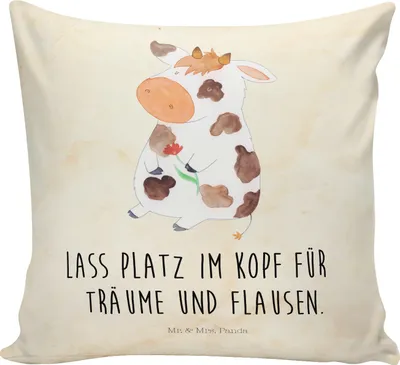 Produktbild von Mr. & Mrs. Panda kissen für sofa Kuh - Vintage - Geschenk, kuschelkissen 40x40, Landwirtin, Kühe, Hof, Dekokissen, Milch, Polster, Bauernhof, Spruch, Deko