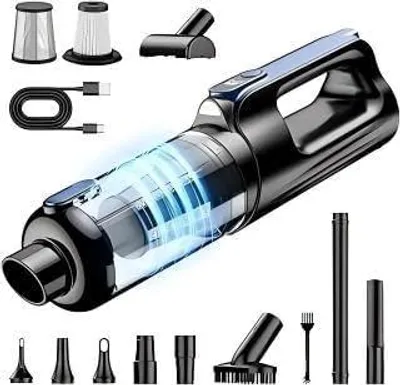 Obrázek produktu pro Ruční vysavač 2 v 1, akumulátor a foukač, bezdrátový, 18 000 Pa, LED světlo, 130 W, 7800 mAh, rychlé nabíjení USB-C, pro auto, pohovku a zvířecí chlupy