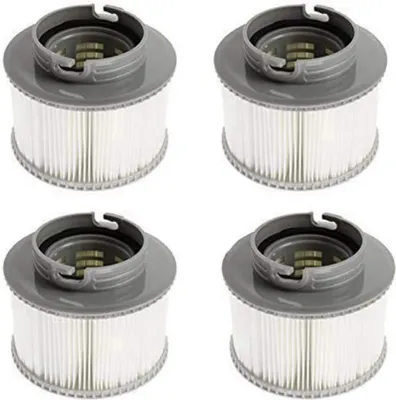 Four identical spa filter cartridges arranged in a 2x2 grid on a white background.