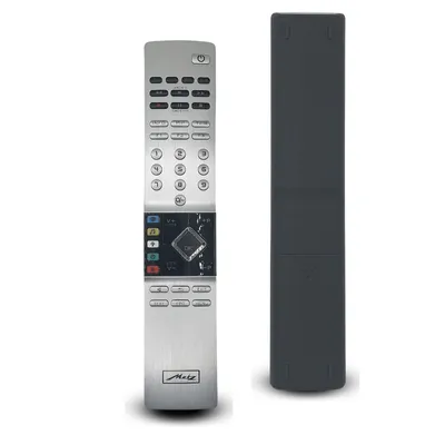 A product shot of a remote control and its back cover, presented against a white background.