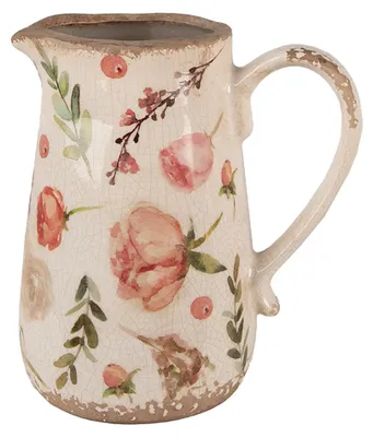 Produktbild von Clayre & Eef Dekorative Kanne 17x12x18 cm Beige Rosa Keramik Blumen