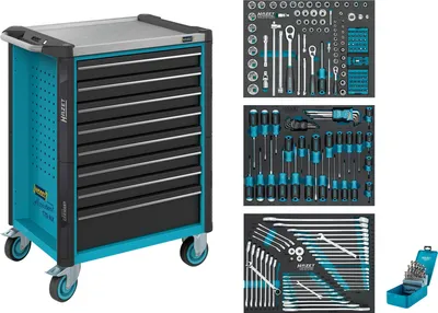 Produktbild von Werkstattwagen Assistent 179NX Sortiment 179NX-8/234 234-teilig Schubladen, flach: 7 81x522x398 mm Schubladen, hoch: 1 166x522x398 mm