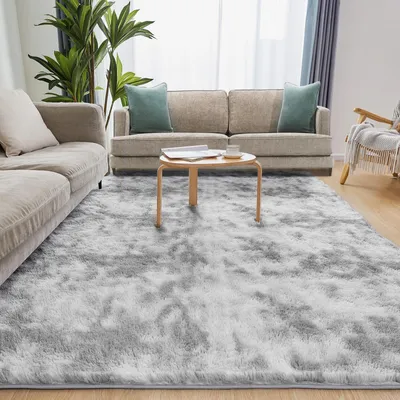 Produktbild von Hochflor Teppich 160 x 220 cm, hellgrau, rutschfest, für Wohnzimmer