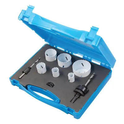 Image de Scies cloches bimétalliques HSS pour plombiers, jeu de 9 pièces Ø 19-57 mm
