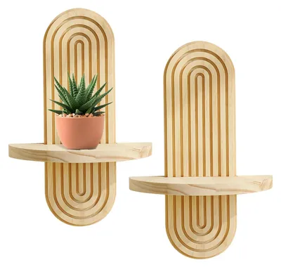 Boho-Wandregale 2er-Set, 19,8×30 cm, Massivholz, schwebend