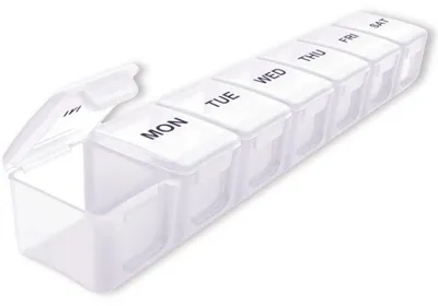 Image de Boîte à pilules de 7 jours, grande, avec compartiments, pour médicaments, de couleur blanche