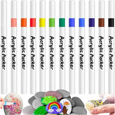 Produktbild von Acrylmarker 12 Farben Wasserfest Permanent Für Papier Holz Glas Stein Metall DIY Kreativ Set 1-2mm Spitze