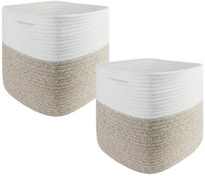 Immagine prodotto di Set di cestini, 2 pezzi, marrone chiaro e bianco, 28 cm, corda di cotone