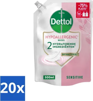 Obrázok produktu pre Náplň do mydla na ruky Dettol - Hypoalergénne - Sensitive - 500 ml - hodnotné balenie - 20 kusov