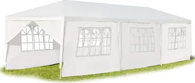 Produktbild von 3x9m Gartenpavillon mit Metallstruktur, Gartenzelt mit 8 abnehmbaren Seitenwänden, Partyzelt mit Fenstern, für Party Hochzeiten Camping