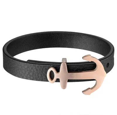 Produktbild von Karisma Uni Gürtel Lederarmband Gürtel Edelstahl Anker Maritim Länge Verstellbar 17cm auf 22cm - Schwarz