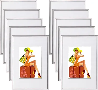 Image de Ensemble de 10 cadres photo avec passe-partout, en plastique et en verre véritable | Argent | 15x20 cm