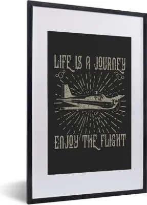 Produktbild von MuchoWow® MuchoWow® Gerahmtes Poster Vintage - Flugzeug - Schwarz 40x60 cm - Poster mit zchwarzem Bilderrahmen - Poster in Rahmen