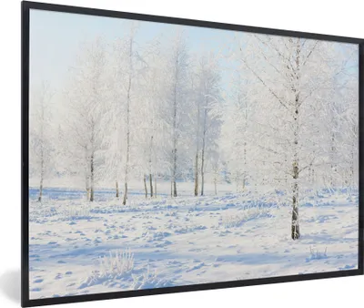 Produktbild von MuchoWow® Gerahmtes Poster Schnee - Bäume - Winter 90x60 cm - Poster mit Schwarzem Bilderrahmen Wandposter Rahmen Foto Bilder - Fotorahmen - Foto-Plakat