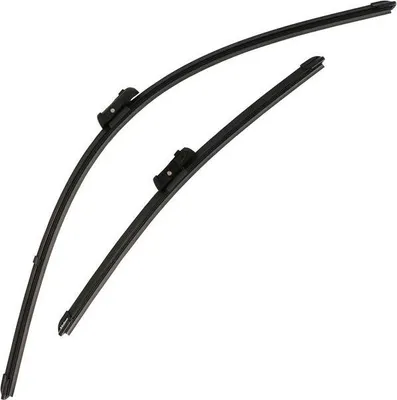 Two black windshield wiper blades are shown against a white background.