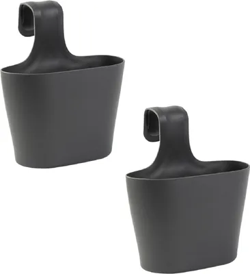 Produktbild von 2x Blumenkasten oval 2,8 Liter Balkon Übertopf Pflanzkasten Blumentopf zum Hängen mit 1. Bügel und Wasserspeicher Anthrazit