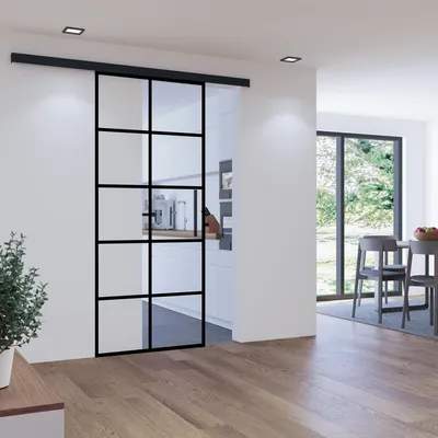 Produktbild von inova Glasschiebetür 880 x 2035 mm, 10 Felder Klarglas, Komplettset mit Stabgriff, ohne Softclose