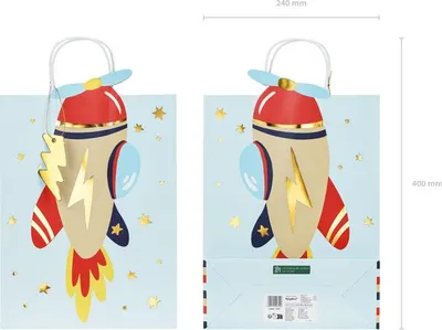 Produktbild von Geschenktüte Flugzeug mit Henkel 10x24x35cm Blau / Rot