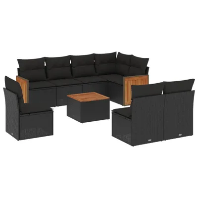 Produktbild von vidaXL 9-tlg. Garten-Sofagarnitur mit Kissen Schwarz Poly Rattan