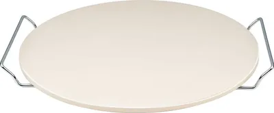 Obrázok produktu pre Kameň na pizzu vrátane chrómového držiaka z kolekcie BBQ, kameň na pečenie pizze, chleba, toastov atď., príprava v rúre alebo na grile, prírodný kameň Ø cca 33 cm