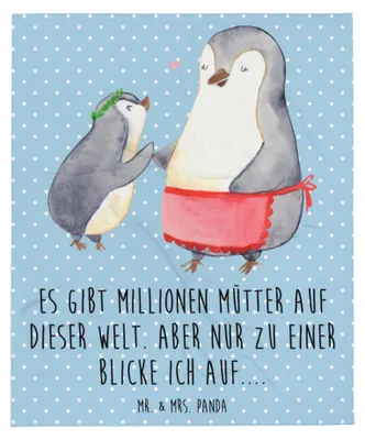 Produktbild von Mr. & Mrs. Panda Tagesdecke Pinguin mit Kind - Blau Pastell - Geschenk, Sofaüberwurf, Kuscheldecke, Muttertag, Sofadecke, Mutter, Vorbild Mama, Vatertag, Mom, Bettdecke