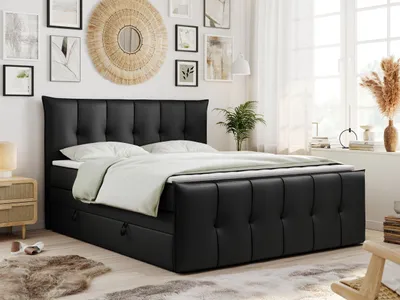 Produktbild von King Boxspringbett 140x200, Boxspringbett 140x200 mit Bettkasten und Matratze H4, Polsterbett 140x200 mit Matratze, Bett 140x200 mit Bettkasten, PREMIUM-11-KING - 140x200 - Schwarz - Kunstleder - H4