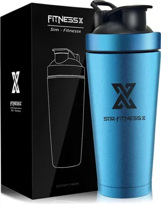 Zdjęcie produktu dla 700ml Shaker proteinowy ze stali nierdzewnej Sportowy kubek fitness z kulką Niebieski