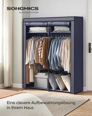 Produktbild von SONGMICS Kleiderschrank, mit 2 Kleiderstangen, faltbar, dunkelblau