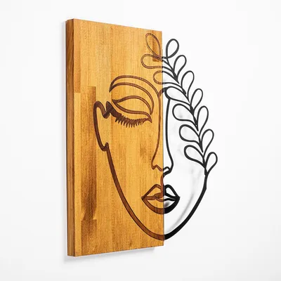 Dekoratives Wandaccessoire, Walnuss/Schwarz, 51x58 cm, Holz/Metall
