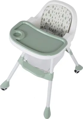 Produktbild von Zusammenklappbarer Baby-Hochstuhl mit doppelter Ablage, geräuschlose Räder, verstellbare, platzsparende Fütterungshöhe, Grün