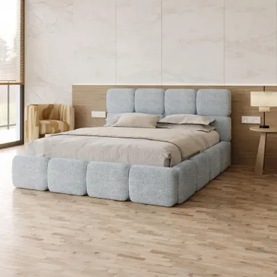 Produktbild von FDM Bett CLOUDY Cleo 160x200 cm Polsterbett mit Lattenrost aus Metall Bettkasten Stauraumbett türkis