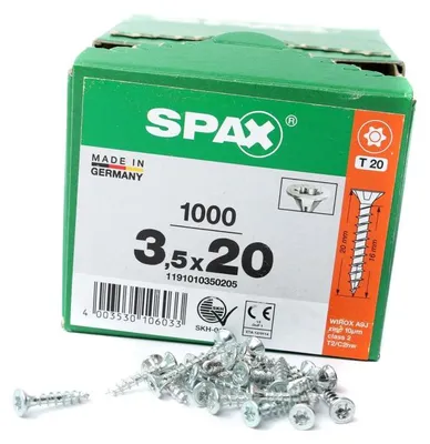 Zdjęcie produktu dla SPAX® 1191010350205 SPAX® Universalschrauben T20 Senkkopf WIROX 1191010350205 3,5 mm x 20 mm, 1000 St.