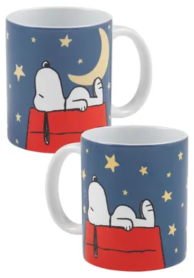 Produktbild von The Peanuts Snoopy Tasse - Mond & Sterne Kaffeetasse Becher Kaffeebecher aus Keramik Weiß Blau 320 ml