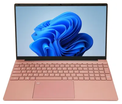 Zdjęcie produktu dla Laptop z systemem Windows 11, ekran IPS HD 1920×1080, procesor Intel Celeron N5095, 16 GB pamięci RAM, kolor różowy