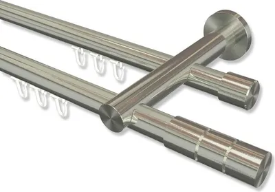 Produktbild von Interdeco Innenlaufstange, Gardinenstange mit Innenlauf Edelstahl-Optik Modell Platon Elanto, 20 mm Ø 2-läufig, 220 cm