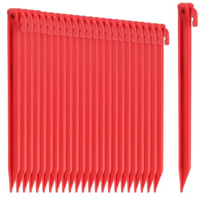 Immagine prodotto di Picchetto da tenda in plastica - 24 pezzi - 30 cm - Rosso - Ancoraggio per campeggio e giardino