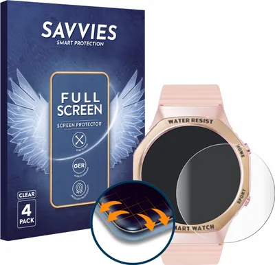 Produktbild von 4x Savvies Fullscreen Schutzfolie für Mutoy Smartwatch 1.32" (rund) Displayschutz Folie Fullcover Klar Transparent
