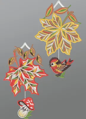 Produktbild von Fensterbild aus Plauener Spitze - Herbsttraum  (BxH) 11cm x 18cm, mehrfarbig, Fensterdekoration und Fensterschmuck
