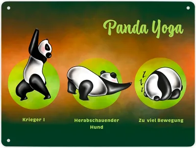 Produktbild von Panda Yoga Metallschild XL in 21x28 cm mit Yoga Übungen und Pandabären