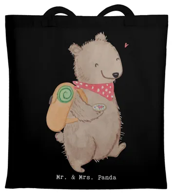 Produktbild von Mr. & Mrs. Panda Jutebeutel Bär Wandern - Schwarz - Geschenk, Bergsteigen, Tasche, Freizeitsport, Natur Entdecken, Tote Bag, Jutetasche, Outdoor Sport, Shopping
